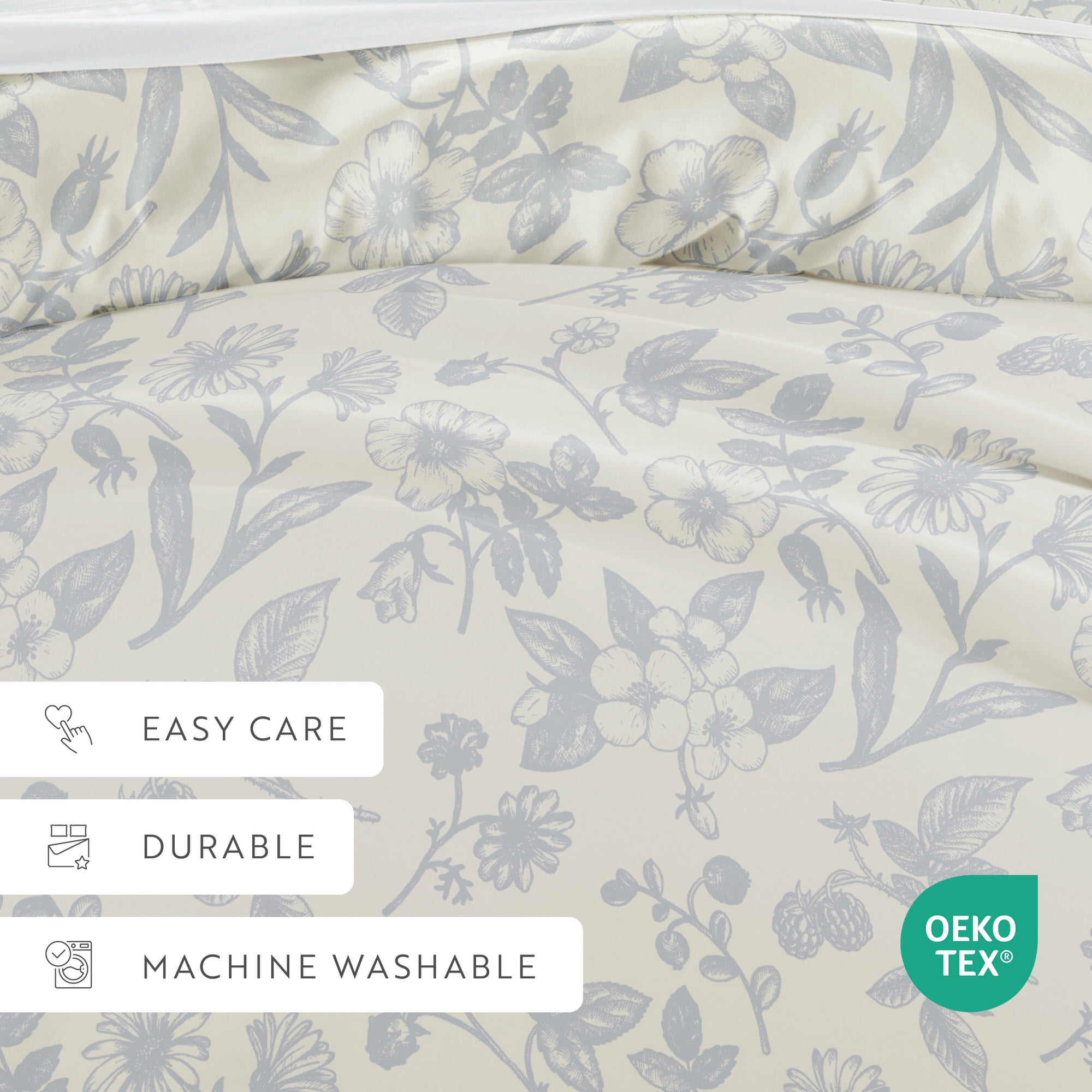 Duvet Cover Set - Ultra Soft & Breathable - Light Blue Farmhouse Floral for Queen Size Bedding by Comfort Canopy
