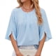 thumbnail image 3 of Blusa Informal de para Mujer, con Mangas 1/2 con Volantes, Cuello Redondo, Corte Holgado, Color Azul , Talla M, 3 of 10