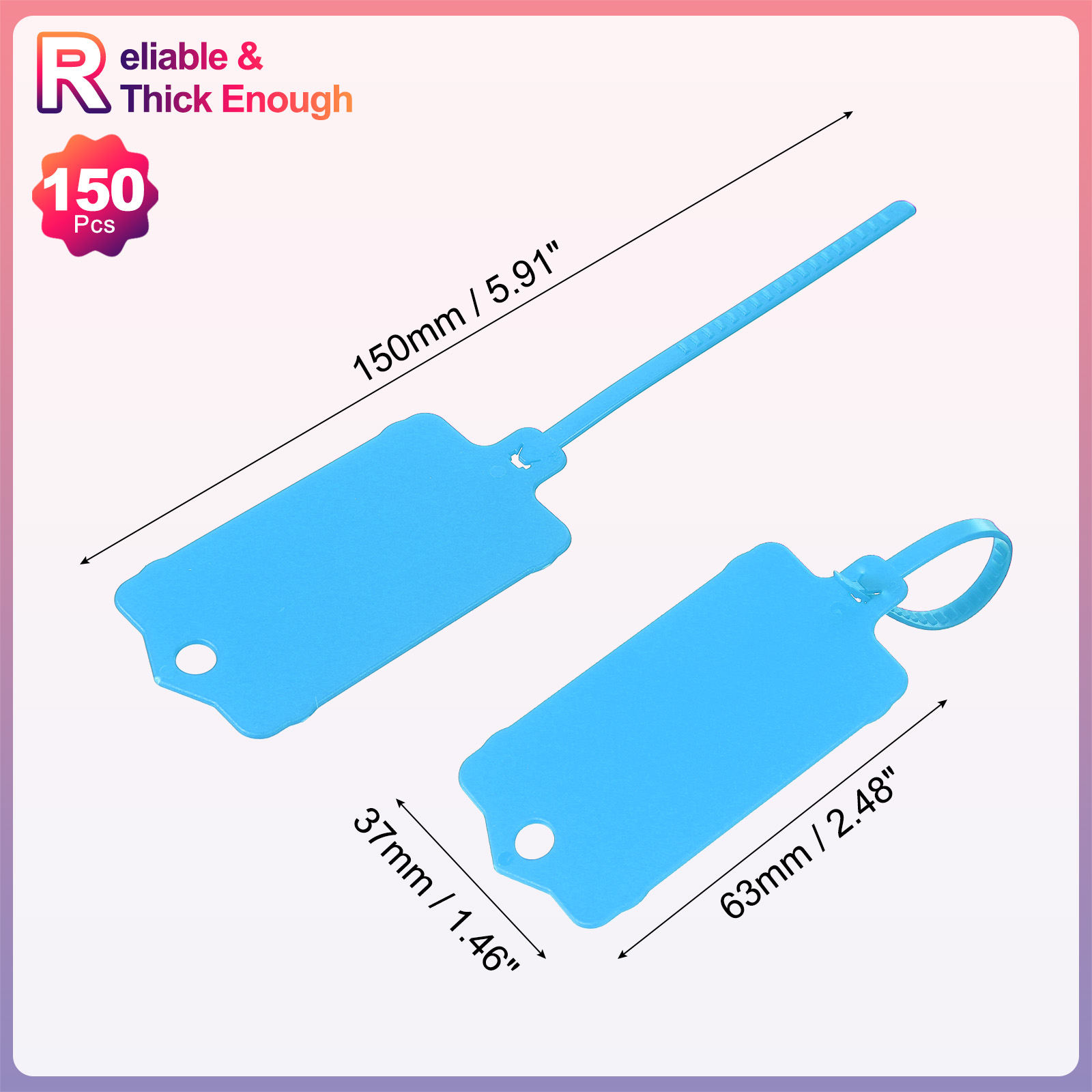 Uxcell 150Pcs Blank Waterproof Plastic Tags, Label Shipping Tag with Zip Tie, Blue 2.48 x 1.46Inch