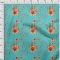 thumbnail image 3 of oneOone Cotton Poplin Turquoise Blue Fabric Flower & Leaves Watercolor Quilting Supplies Print Sewing Fabric By The Yard 42 Inch Wide, 3 of 4