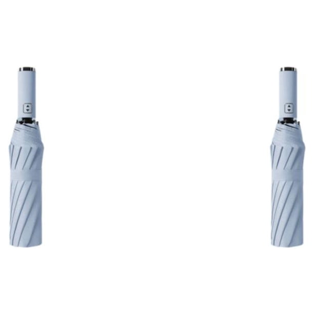 Inteprter Paraguas plegable completamente automático con linterna LED, 10 varillas, a prueba de viento, con rayas reflectantes, parasol , Sin LED/Azul cielo 2Conjunto