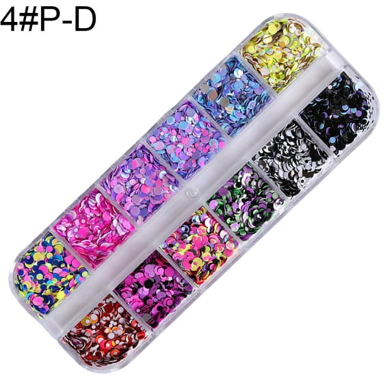UDIYO 12 Grid Glitter Mixed Mirror Round Nail Art Sequins DIY Manicure Decoration