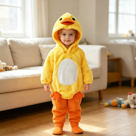 BOOMNY Baby Girls Duck Costumes Fleece Warm Hooded Bodysuit Pants Set Funny Party Performance Outfits