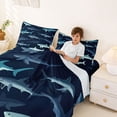 thumbnail image 3 of Feelyou Cute Undersea Shark Full Size Sheets for Men Boys, Cartoon Ocean Animal Bed Sheets, Navy, 4-Piece, 3 of 5