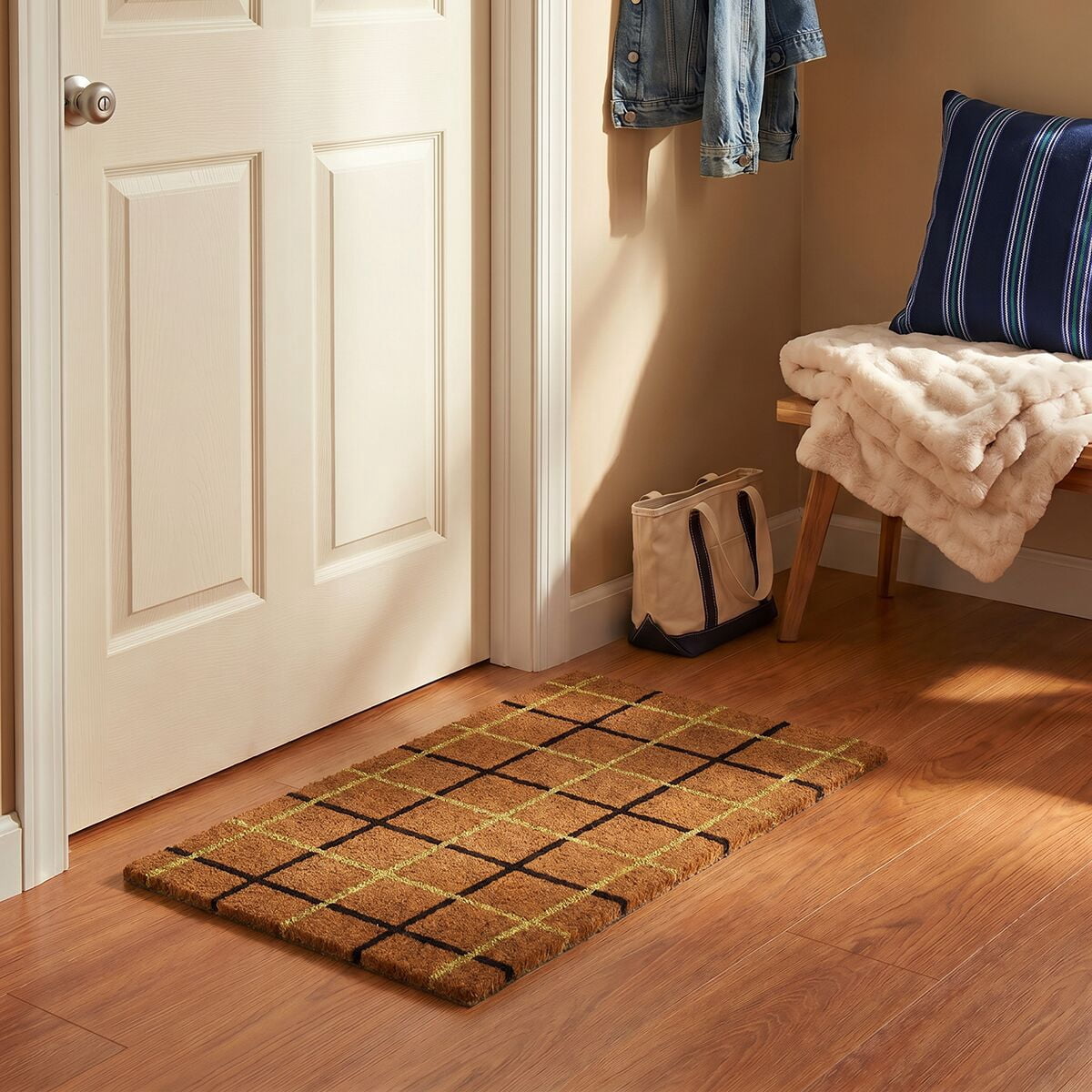 Mainstays Multicolor Grid Coir Outdoor Doormat, 18 in x 30 in