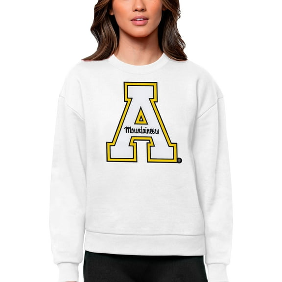Women's Antigua White Appalachian State Mountaineers Victory Crewneck Pullover Sweatshirt