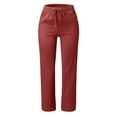 thumbnail image 4 of Straight Leg Sweatpants Women Linen Pants Women Drawstring Button Casual Wide Leg Long Pants Solid Sweat Pants Women Red L, 4 of 4