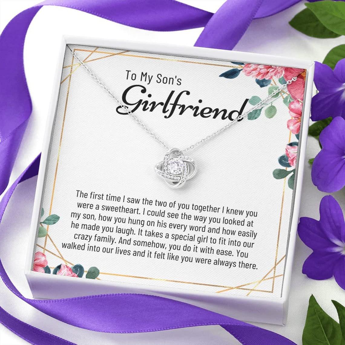 To My Son'S Girlfriend Necklace - Sons Girlfriend From Mom Or Dad - To My Son'S Gf Necklace -, Birthday, Graduation #495, White Love Knot Necklace