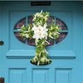 thumbnail image 6 of Easter Cross Lily Wreath - Wooden Frame Artificial Lily Wreath, Easter Door Hanging Home Decor, Durable Easy-to-Hang Wreath for Easter Celebrations & Spring Home Accents, 14.96*19.68in, Green, 6 of 7