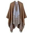 thumbnail image 3 of Chaqueta de punto de punto de gran tamaño con capa de poncho con frente abierto y chal para mujer café Baoblaze Cárdigan con cuello chal para mujer, 3 of 5