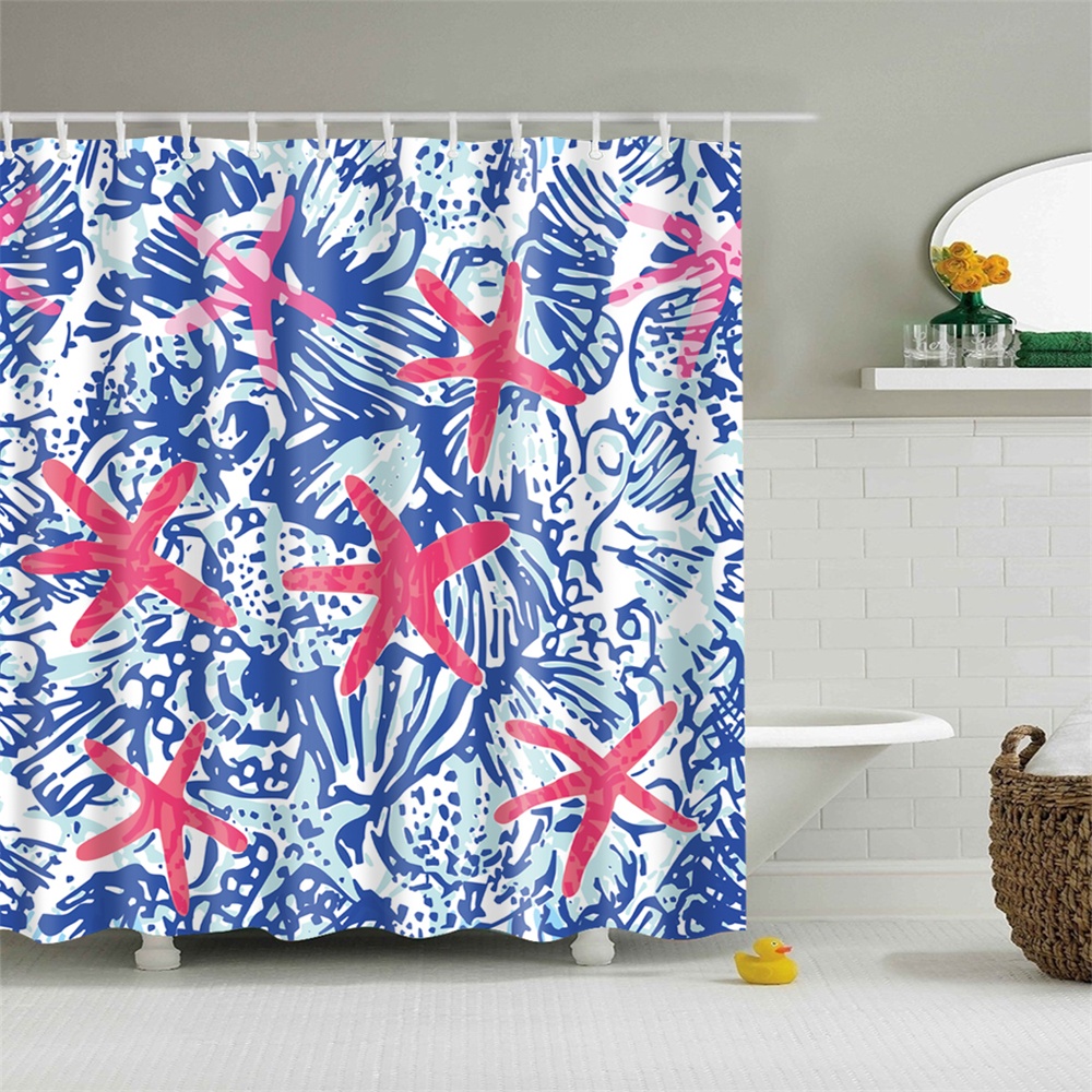 Shower Curtain Seastar Red And Blue Navy Abstract Seawave Bathroom