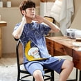 thumbnail image 2 of Cartoon Mens Nightwear Summer Comfortable Sleepwear Sleeping Tops Shorts 2 Pieces Pijamas Set Man Leisure Homewear Male Dropship, 2 of 7