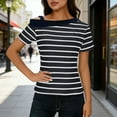 thumbnail image 2 of Womens T Shirts Fashion Striped Casual Short-Sleeve Off-Shoulder Patchwork T-Shirts Top, 2 of 9