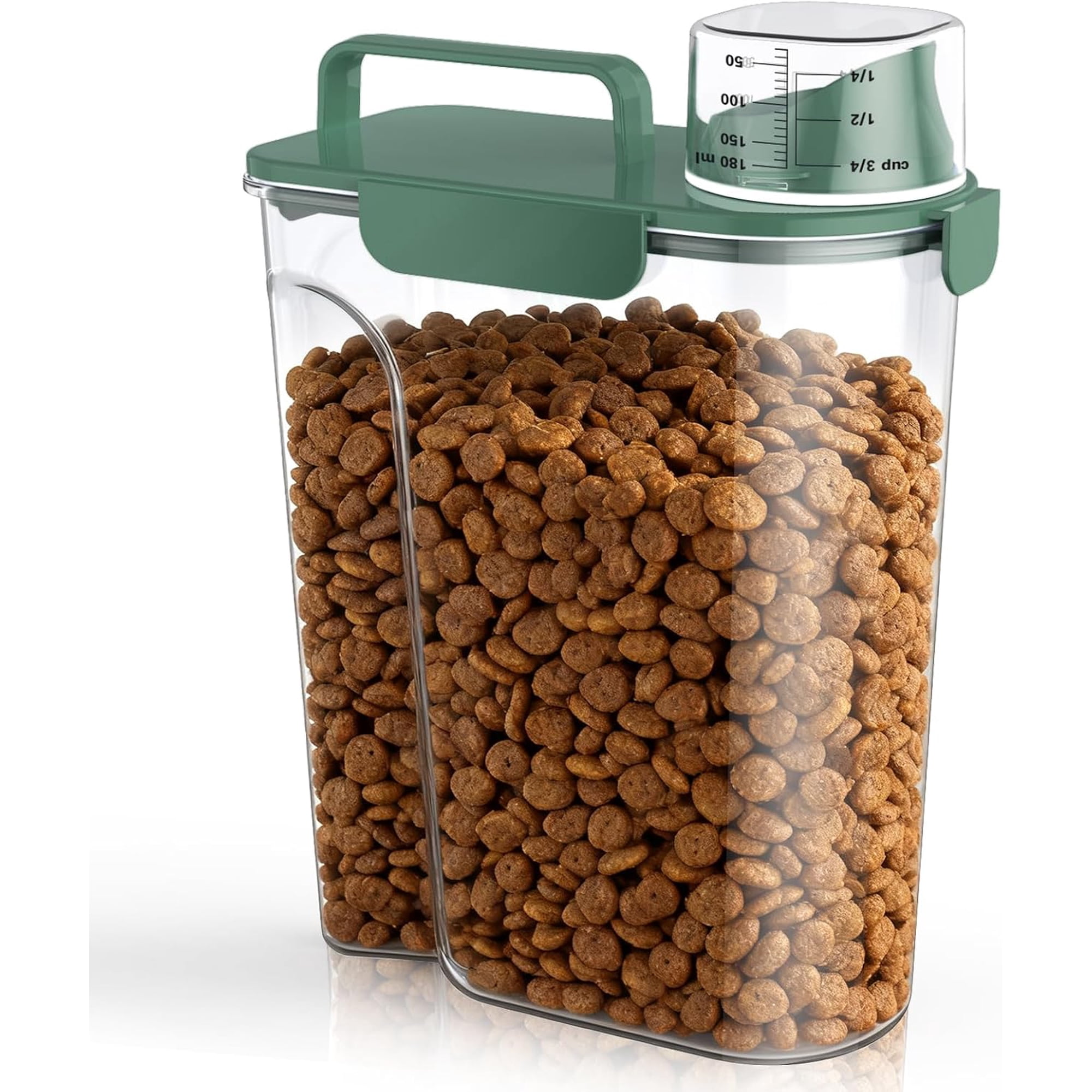 Dog Cat Food Storage Container 5-7Lbs Pet Food Containers Airtight Cat Food Container with Portable Handle & Measuring Cup Small Animal Dry Food Dispenser for Dogs Cats and Birds Green