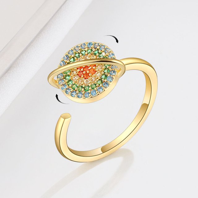 HONEYRAIN Planet Silver Anxiety Rings for Women Fidget Spinner Rings Sterling Silver Rotating Open Ring Real 925 Silver rings 1 Psc