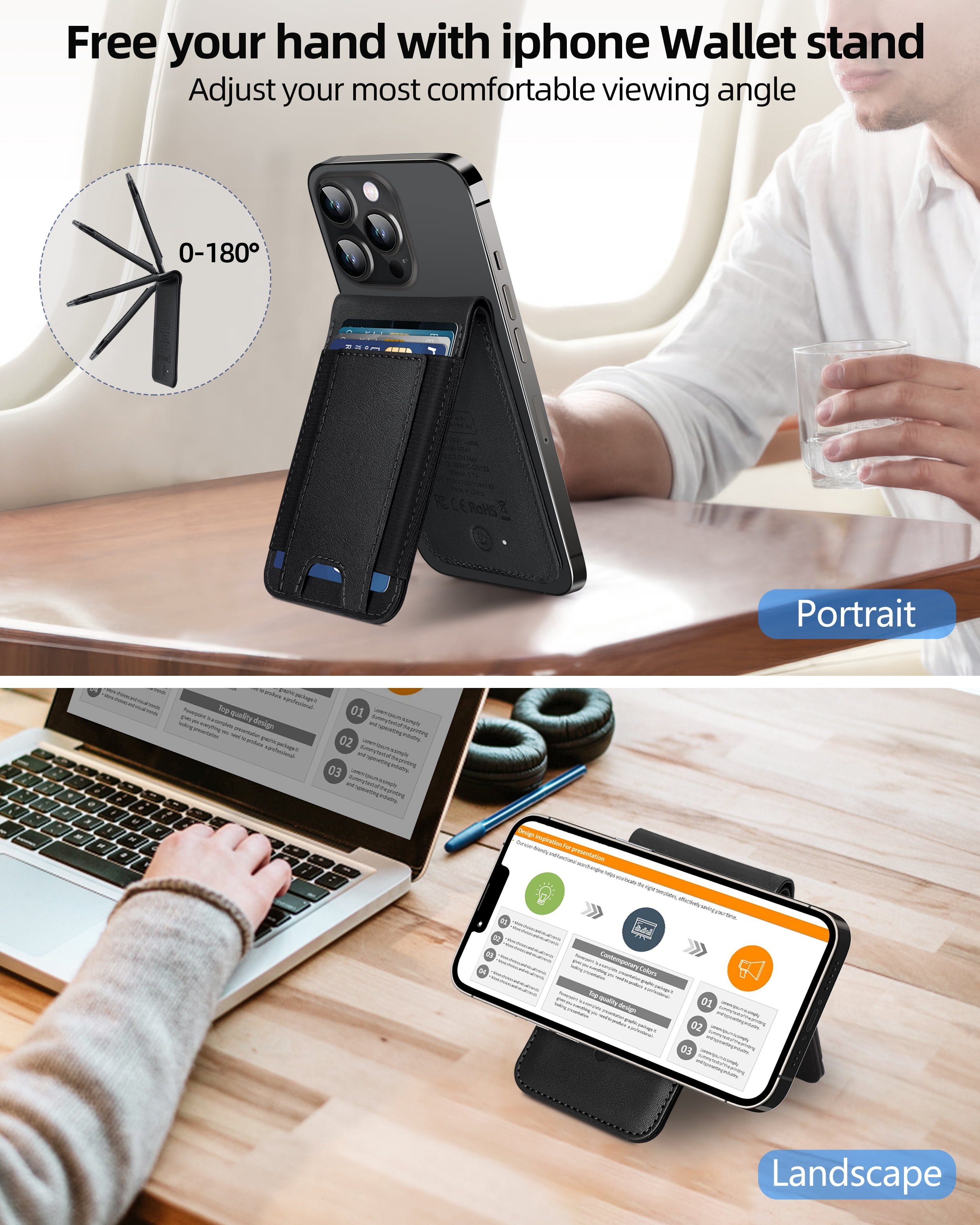 ExtreLife Magnetic Wallet with Find My, Magnetic Card Holder with Adjustable Phone Stand Compatible for iPhone 17/16/15/14/13/12 Series, RFID, Leather, Fits 8 Card