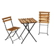 thumbnail image 5 of Seizeen 3 Pieces Outdoor Bistro Set, Solid Wood Folding Table and Chairs, Wood Small Patio Furniture Set with Cushion for Balcony Garden Porch, Brown, 5 of 9