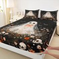 thumbnail image 4 of Manfei Gothic Ghost Bed Sheets 4-Piece, Halloween Spooky Sugar Skull Bat Flower Full Size Sheets, Black Orange White,1 Fitted Sheet, 1 Flat Sheet and 2 Pillowcases, 4 of 5