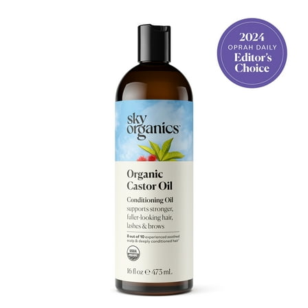 Sky Organics Organic Castor Oil to Condition for Fuller-Looking Hair, Lashes, and Brows, 16 fl oz