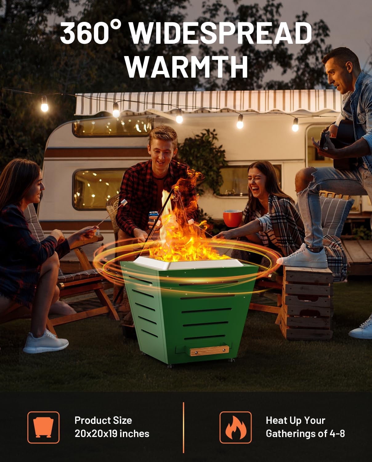 LEGACY HEATING Smokeless Fire Pit, Portable Outdoor Firepits 20 inch, Carry Handle for Backyard Patio Camping Bonfire, Stainless Steel, Ideal for 4-8 People, 32.19 lbs, Green, Cyberpit One