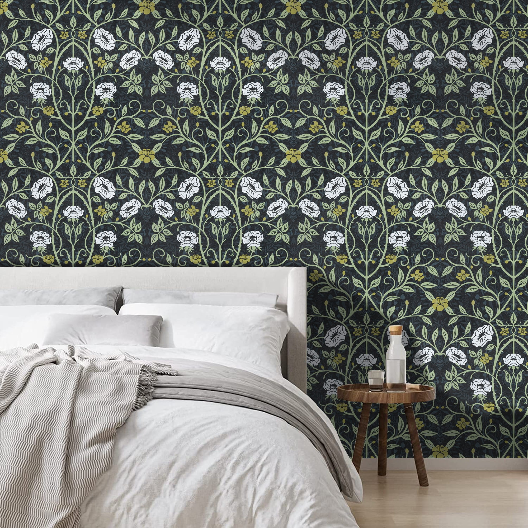 (4 pack) UMIGGEE Floral Wallpaper Peel and Stick Floral Green Wallpaper Self Adhesive Flower Wall Paper Contact Paper 17.7" x 118" Home Decor Wall Covering Old Furniture Renovation