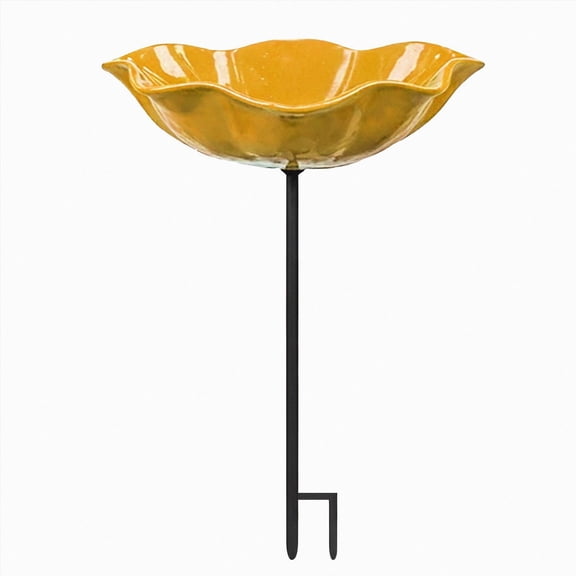 Flower Shaped Metal Bird Bath Stake Multicolor Garden Bird Feeder Bowl Outdoor Yard Lawn Decorative Bird Water Station