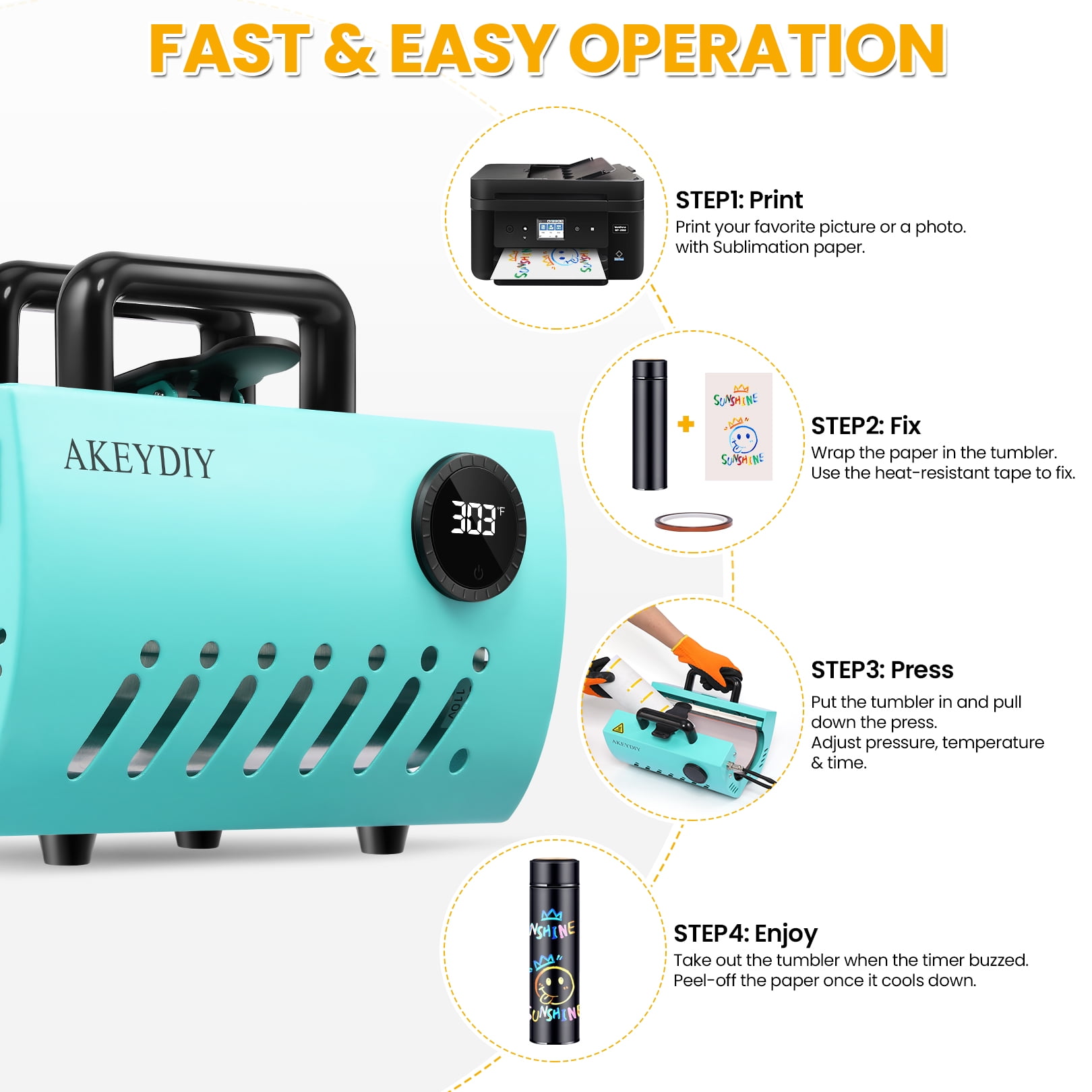 Tumbler Heat Press, 30oz Mug Heat Press Machine, Sublimation Heat Press Machine, Portable Cup Heat Mug Press DIY Mug Cup Heat Transfer for Various Tumblers & Mugs with 20 Heat Papers/Tape/Gloves
