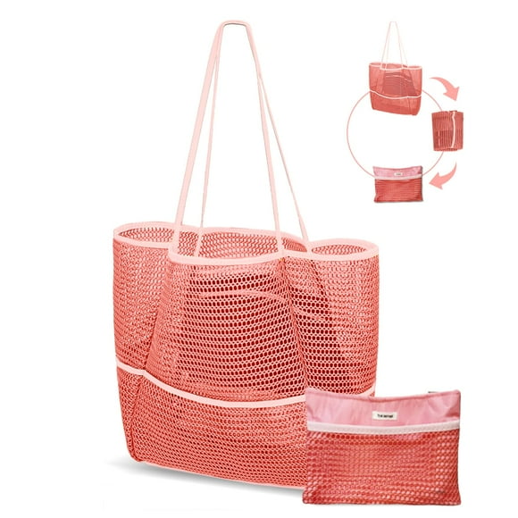Bolso de Playa de Malla ToKismet 2-en-1 Plegable para Mujer Rosa