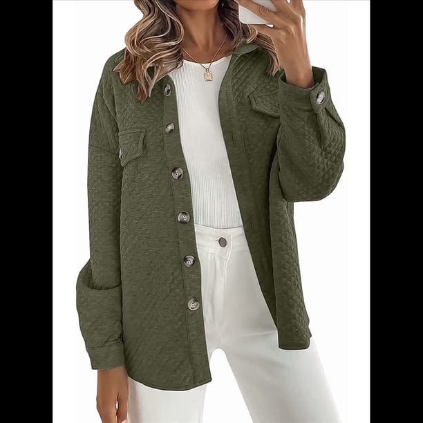 Chaqueta Informal de Otoño para Mujer, de Larga, con Botones, Holgada y Ligera, con Bolsillos. Verde L