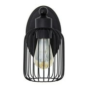 10.5 in. Industrial Farmhouse Metal Birdcage Wall Sconce with Matching Metal Oval Backplate Wall Mounting, Black