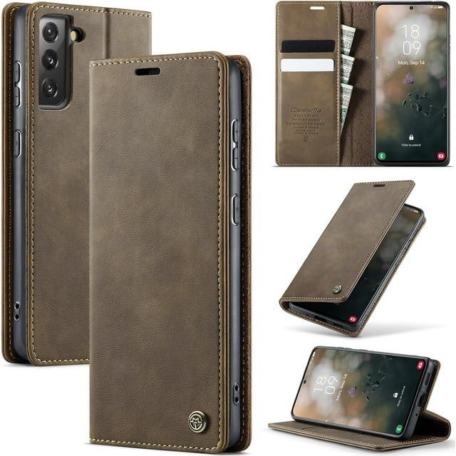 Funda tipo cartera para Samsung Galaxy S21 Plus, de piel, con tarjetero, función atril, cierre magnético y bloqueo RFID de TPU a prueba de golpes, compatible con S21 Plus