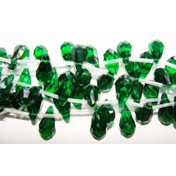 10x18mm 8 Beads Dark Green Glass Faceted Briolette Beads Genuine Gemstone Natural Jewelry Making