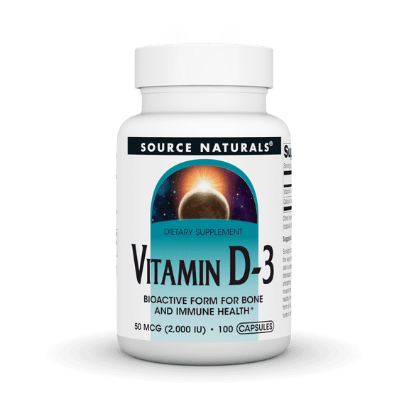 Source Naturals Vitamin D-3, Bioactive form for Bone & Immune Health* - 50 mcg (2000 iu)- 100 Capsules