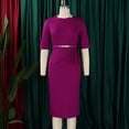 thumbnail image 3 of AURA Plus Size Elegant High Waist Bodycon Midi Dress with Belt 2024 Summer Solid Color Office Five Sleeve Work Dress, 3 of 10