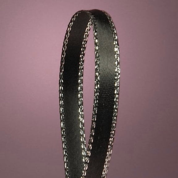 Premium Black Satin Ribbon with Silver Edge – 1/4" x 50 Yards