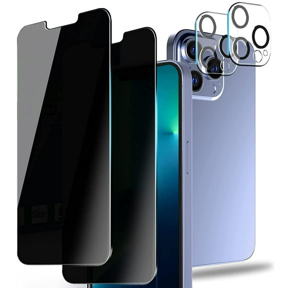 2 2 Combo Pack 2-Pack Privacy Tempered Glass Screen Protector   2-Pack Camera Lens Tempered Glass Protector for iPhone 13 Pro Max