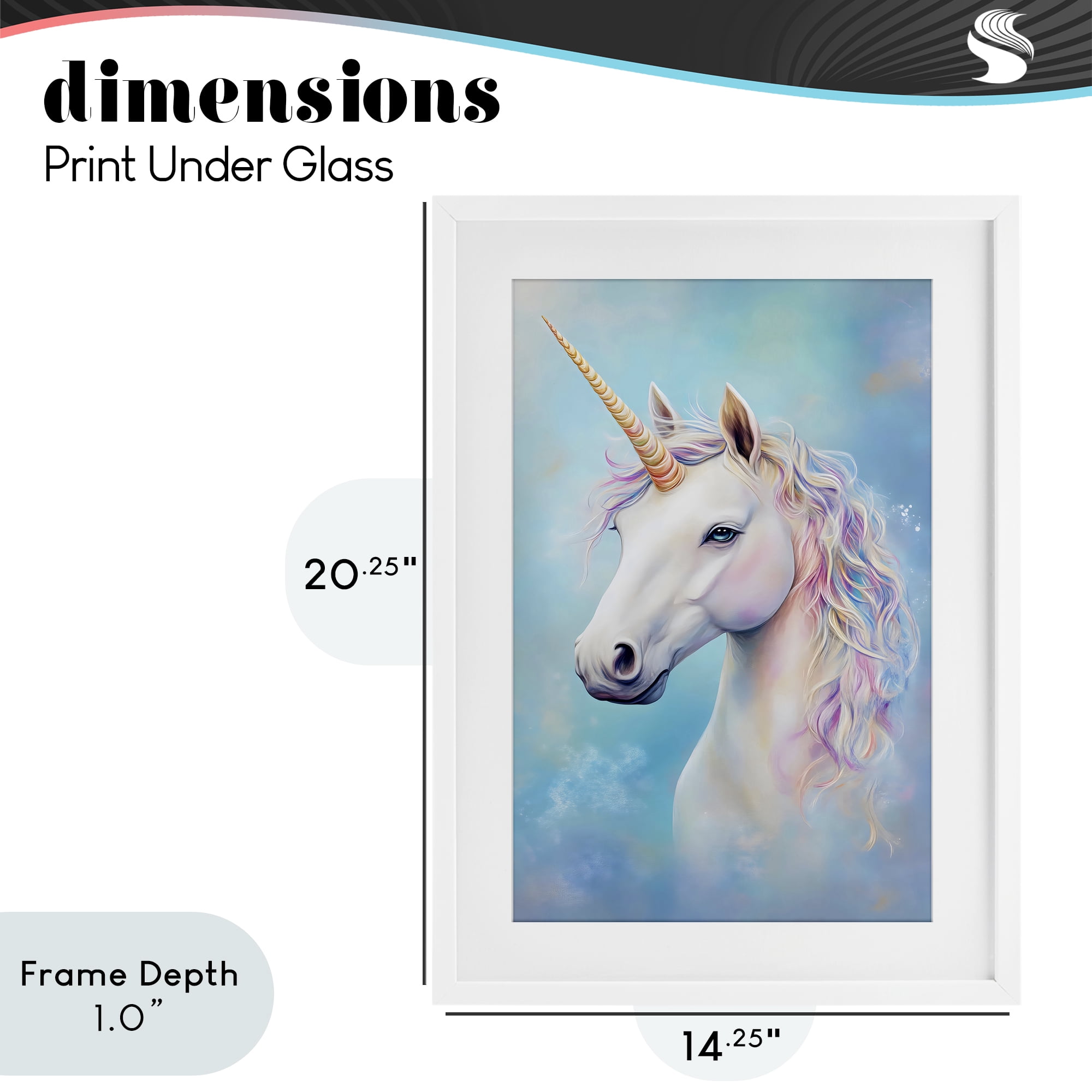 Stupell Industries White Unicorn on Blue White Framed Print Under Glass, design by Creative Studio