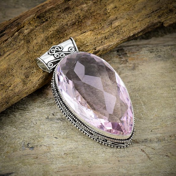 Pink Kunzite Gemstone Handmade 925 Sterling Silver Jewelry Pendant 2.17"
