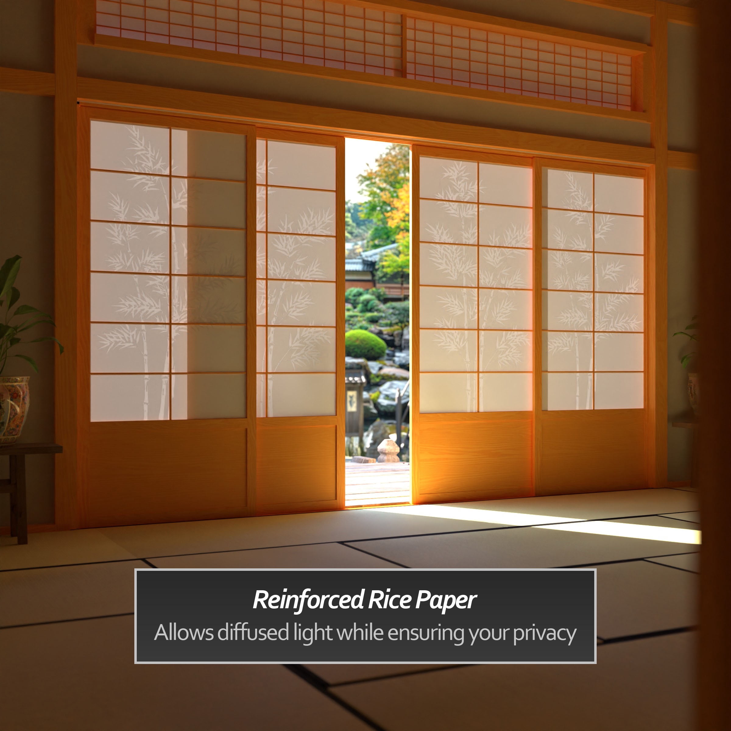 Red Lantern 7 ft. Tall Bamboo Tree Shoji Sliding Door Kit - Honey, Room Divider