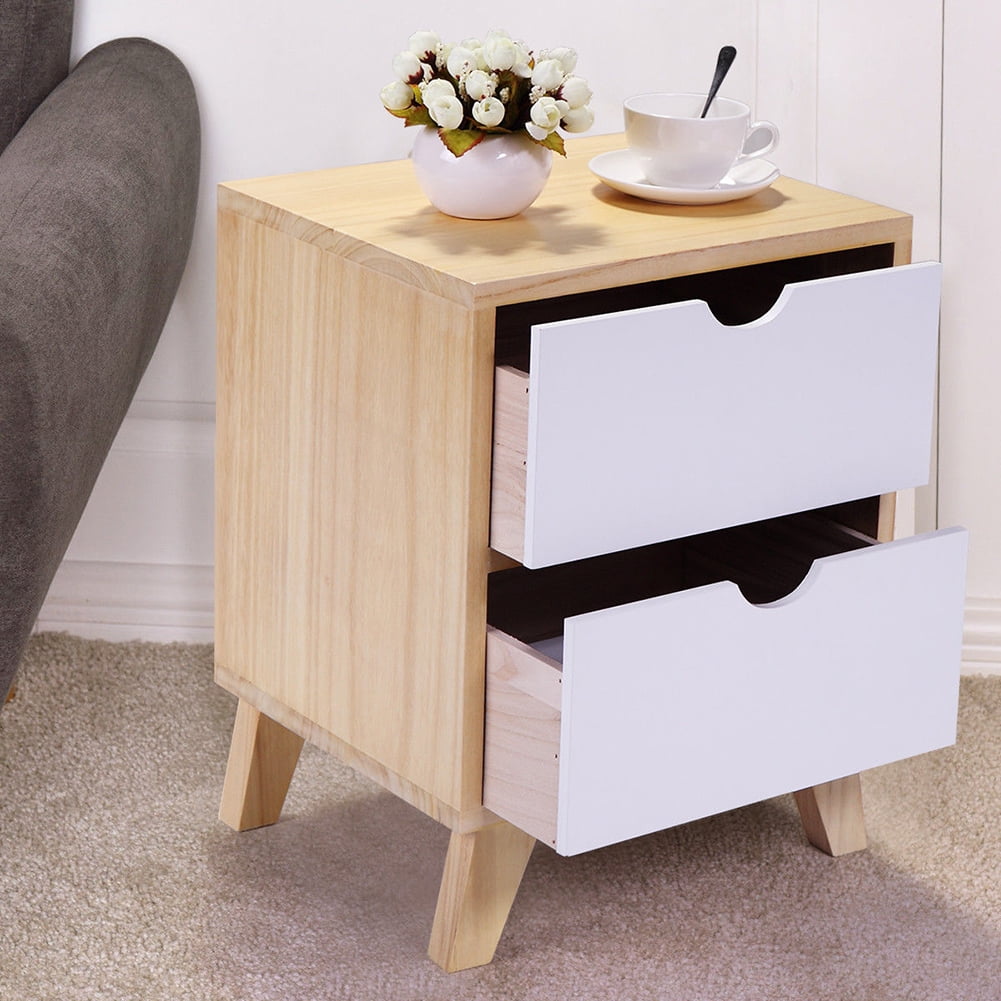 Kepooman Traditional Bedside Furniture for Sofa Couch, 2 Drawers Bedside Cabinets for Home Office, 2PCS Bedside End Table for Bedroom, White Kepooman Traditional Bedside Furniture for Sofa Couch, 2 Drawers Bedside Cabinets for Home Office, 2PCS Bedside End Table for Bedroom, White