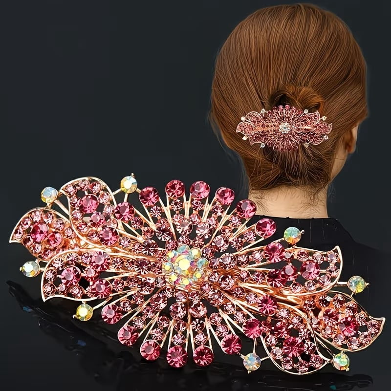 1pc, fashionable flower rhinestone spring clip hair accessories