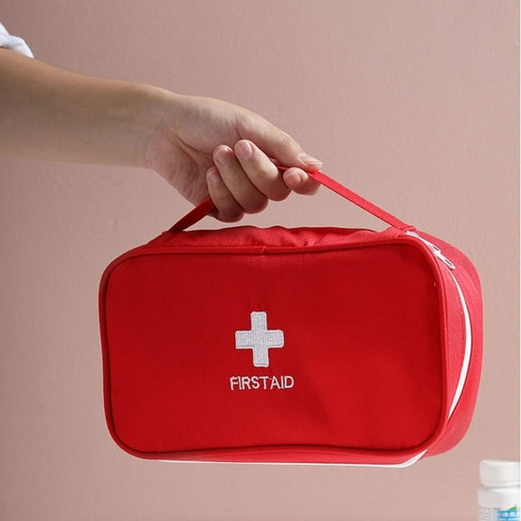 Portable first aid bag, empty, for home use (red)
