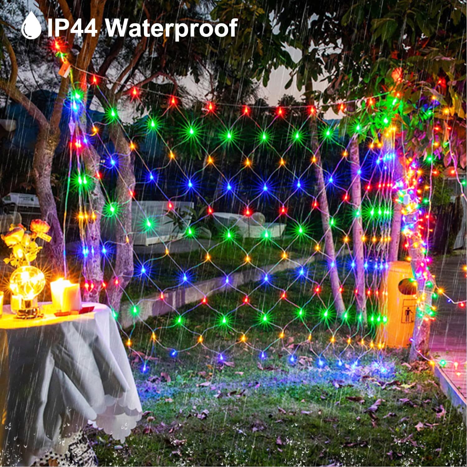 96 LED Multicolor Net Lights, 4.9x 4.9 ft Connectable Christmas Outdoor String Mesh Lights with 8 Lighting Modes, Waterproof Fairy Lights Plug in for Xmas Tree Holiday Party Garden Decoration