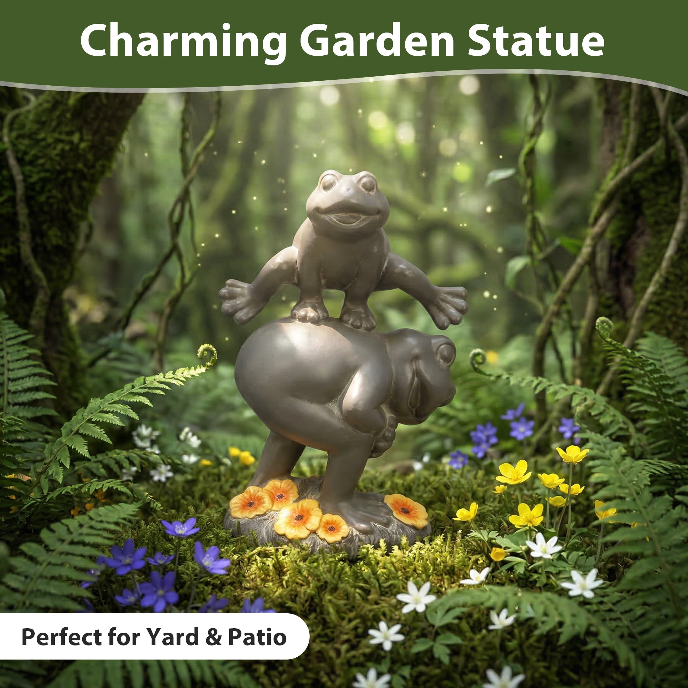 The Growing Ground Frog Garden Statue, Hand-Painted Jumping Frog Decor for Indoor & Outdoor Use, Yard, Lawn, Patio, Gray
