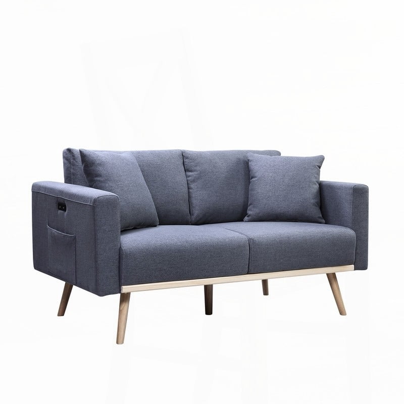 Modern Gray Linen Loveseat with USB & Pockets for Living Room (75"x30"x30"H)