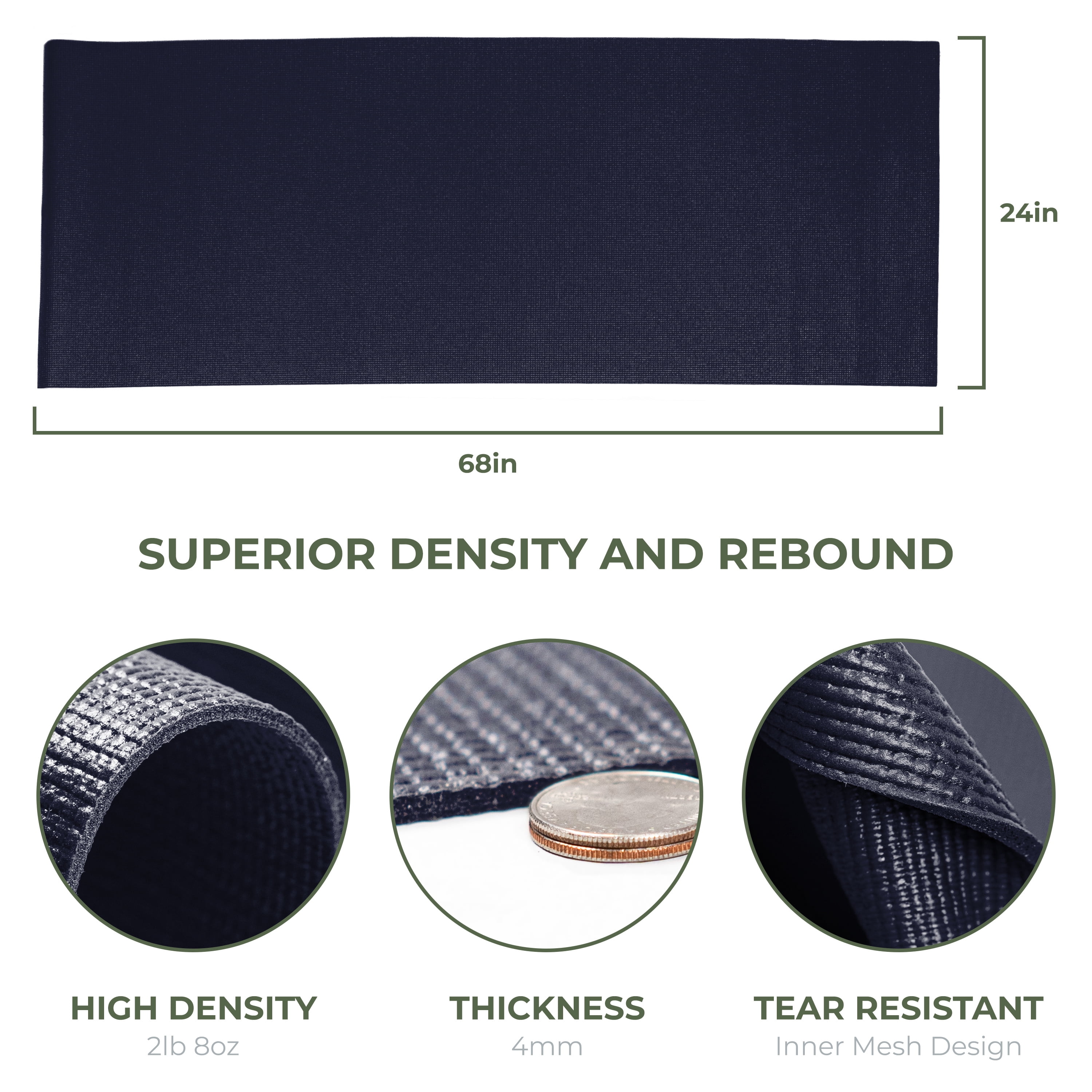 Sunshine Yoga Explore Bulk Yoga Mats, 10-Pack – 68" x 24", 4mm Thick, Non-Slip & Durable – Ideal for Studios, Schools & Gyms, Navy