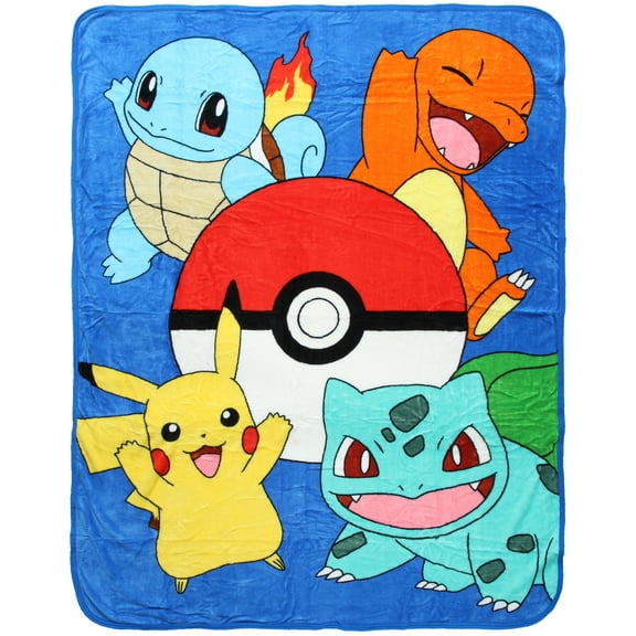 Pokemon Friends Evolve Pikachu Charmander Bulbasaur Squirtle Micro Raschel Throw Blanket 48" x 60"