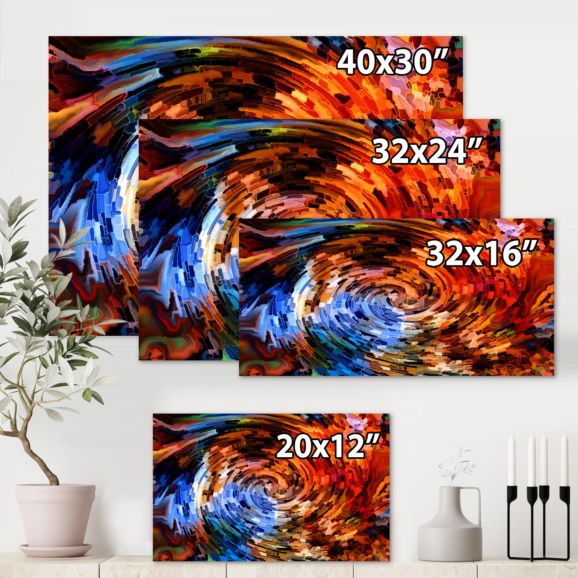 Designart ' Orange Spiral Abstract Voyages To Inner World ' Modern Canvas Wall Art Print