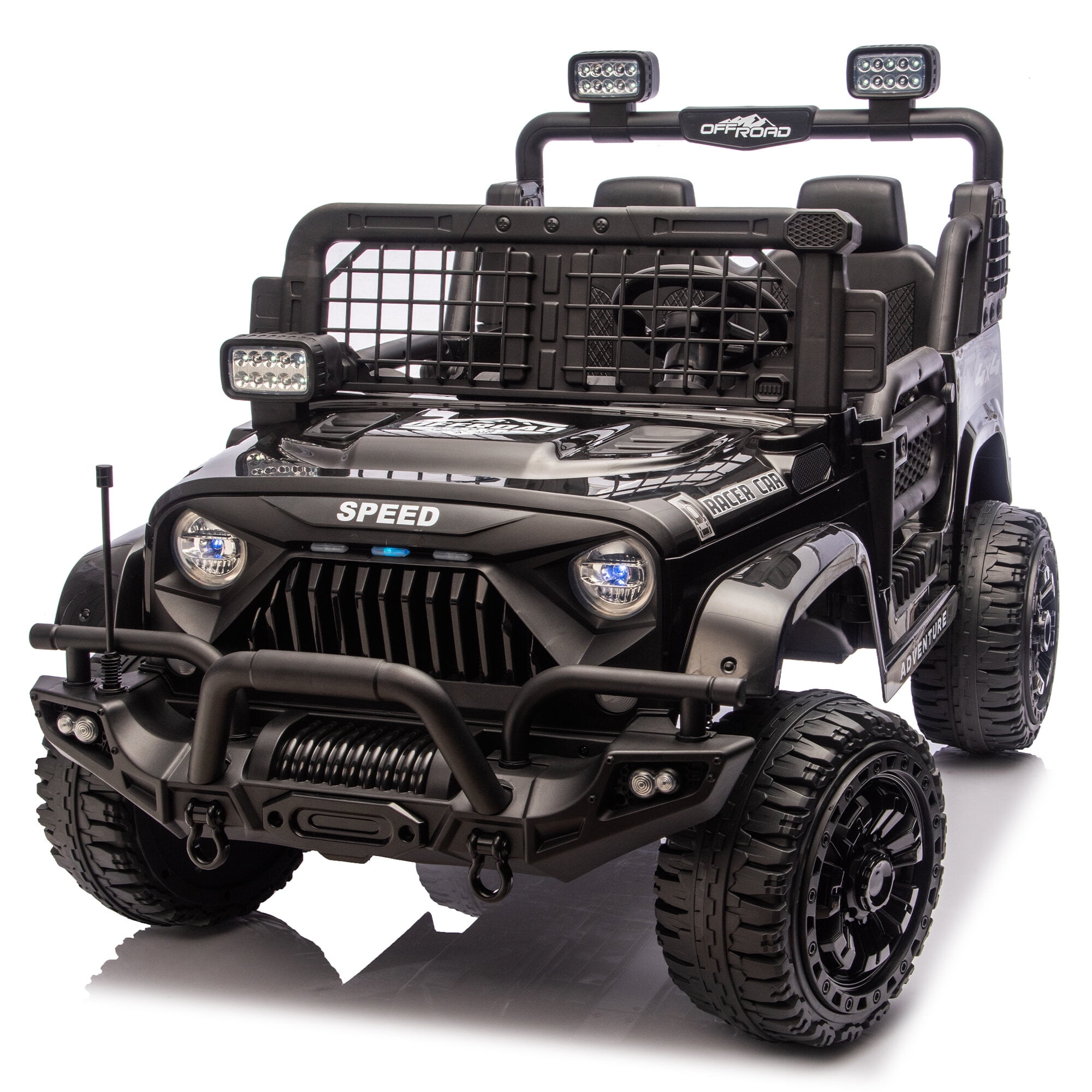 Bikes 24V Two-seater Ride On Electric Truck Car W/Parents Control,2wd,Four-wheel Suspension, 8.66in Ground Clearance, LED & Searchlights, Bluetooth, Music, Provide 3.11-4.97MPH Speed For Ki