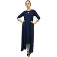 thumbnail image 3 of Bimba Asymmetrical Hem Blue Rayon Kurta With Scarf Designer Kurti Clothing - 8, 3 of 8